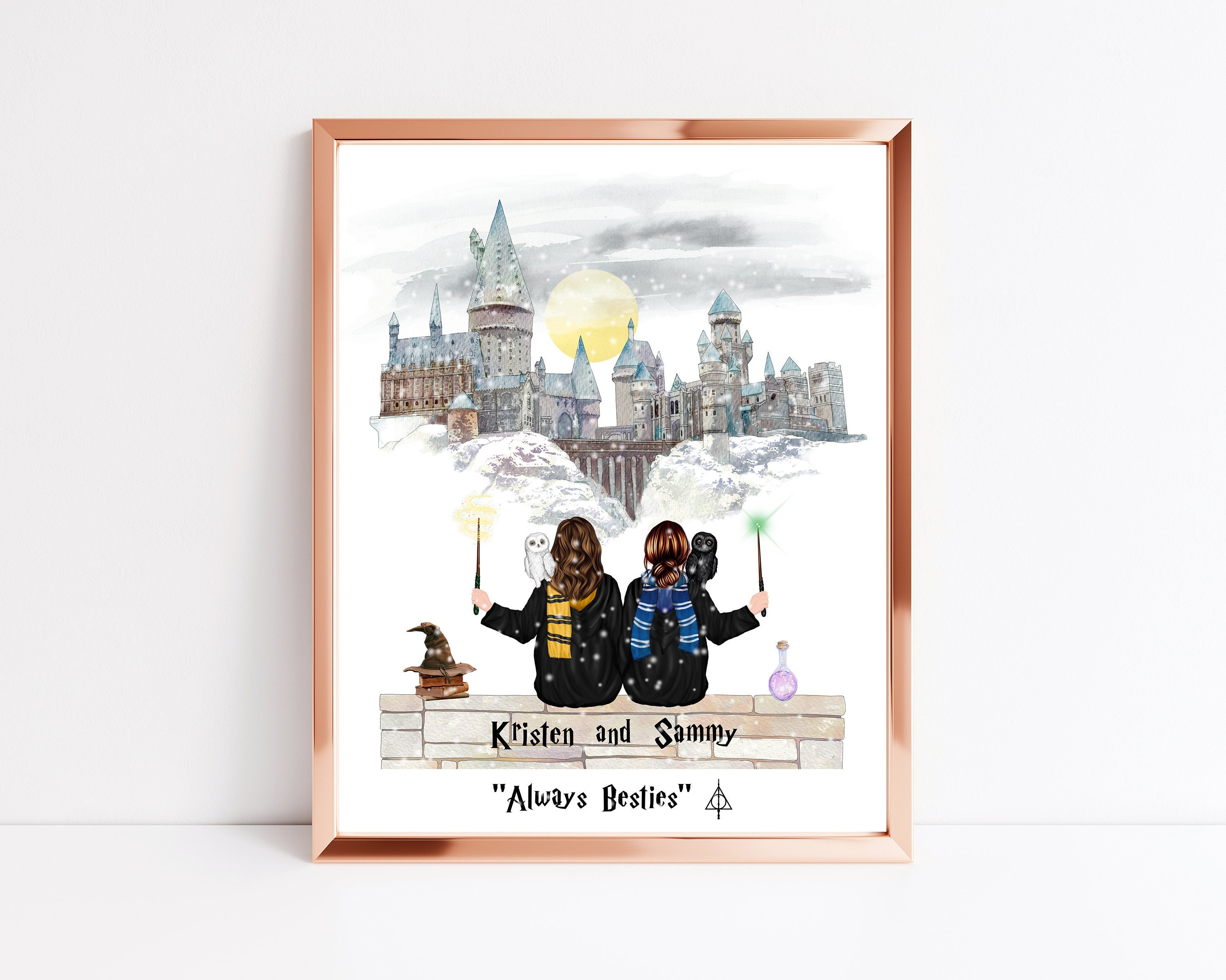 Custom Wizard BFF Portrait - Personalized Best Friends Gift - Personalised Besties Print - Wizard Family Print - Christmas Eve Gift For Her