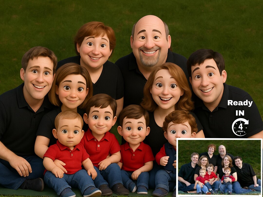 Custom Pixar Style Family Portrait: Personalized Cartoon Illustration ...