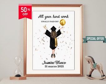 Personalised  Portrait Graduation Gift - Graduation present - Custom Gift For Her - BFF - Graduated Print - Celebration Print 2023