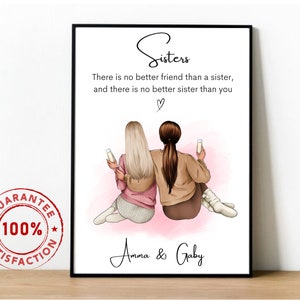 Ritratto personalizzato di sorelle o migliori amiche – Regalo personalizzato per sorella o migliore amica – Illustrazione personalizzata – Regalo a lunga distanza – Stampa digitale