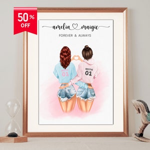 Regalo BFF personalizzato - Stampa digitale personalizzata per la migliore amica - Arte murale per sorella o migliore amica - Illustrazione per sempre e sempre - Regalo per lei