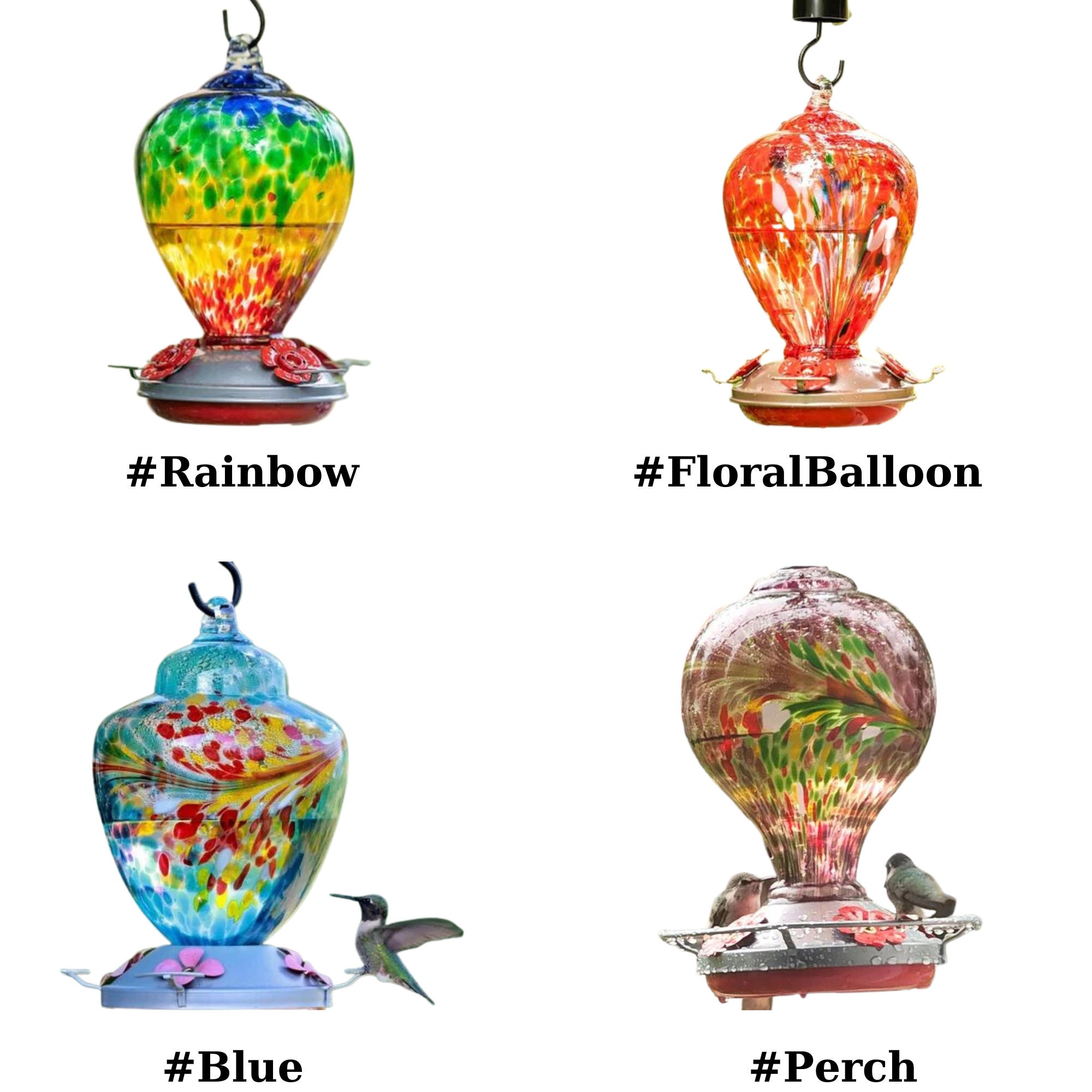 38 Oz Blue Hummingbird Feeder Hand Blown Glass With Hanging Etsy