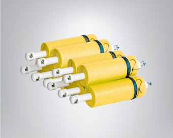 Lot de 10 nouilles de pêche JUMBO, ligne personnalisée JAUNE | Crochet rond | Pichets de pêche | Cruche de poisson-chat | Plate-forme pour poisson-chat | Nouilles de pêche | Pêche au chat