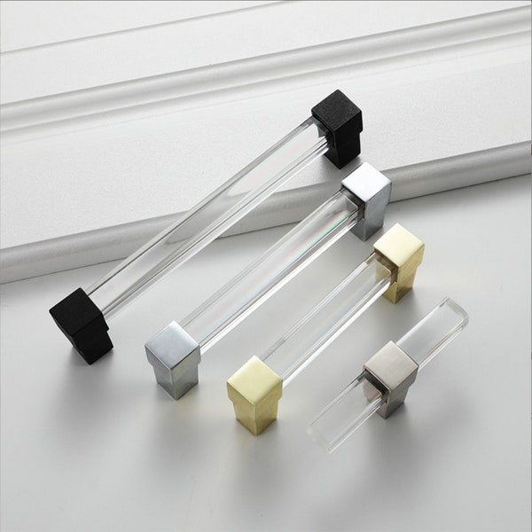 3.75" 5" 6.3" 7.56" 8.8" Clear Acrylic Cabinet Handles Cabinet Pulls T bar Drawer Pulls Drawer Knobs Handles Pulls Cabinet Hardware HW1454