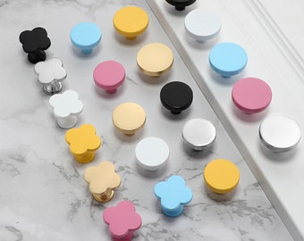 1.2" 1.26" 1.4" Colorful Clover Round Cupboard Cabinet Knobs Pulls Modern Simple Drawer Knobs Pulls Closet Door Pull Cabinet Hardware HW1607