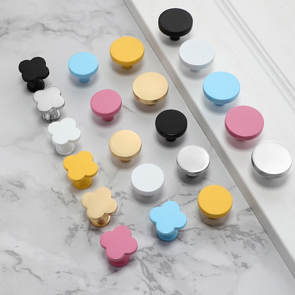 1.2" 1.26" 1.4" Colorful Clover Round Cupboard Cabinet Knobs Pulls Modern Simple Drawer Knobs Pulls Closet Door Pull Cabinet Hardware HW1607