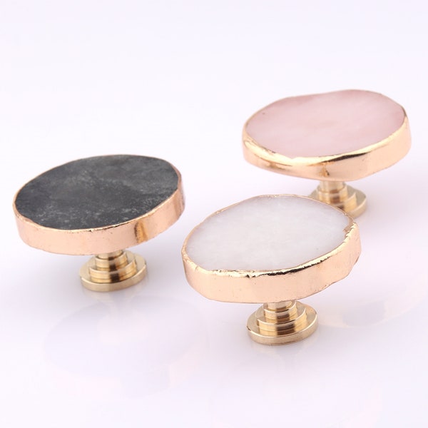 1.6" Luxury Natural Crystal Stone Round Drawer Knobs Pulls Copper Cabinet Door Pulls Shabby Chic Unique Cabinet Pull Cabinet Hardware HW740