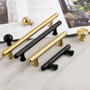 3.75 5 6.3 10 16.4 Long Gold Black Knurling Wardrobe Cabinet Pulls Handles Modern Drawer Pulls Handles Gold Cabinet hardware hw962 image 2