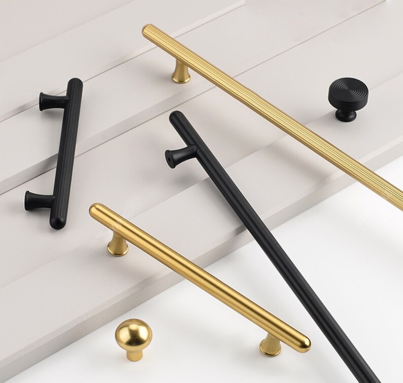 3.75 5 6.3 10 16.4 Long Gold Black Knurling Wardrobe Cabinet Pulls Handles Modern Drawer Pulls Handles Gold Cabinet hardware hw962 image 7