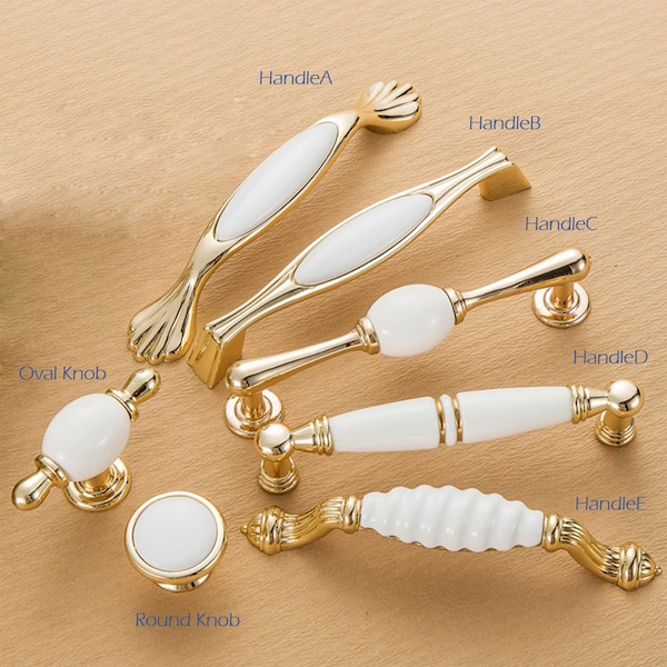 3.75" 5" Polished Gold White Ceramic Cabinet Handles Pulls Knobs Modern Drawer Knobs Handles Pulls Dresser Handle Pulls Knobs Hardware hw416