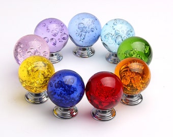 1.2 "boutons de tiroir à bulles de cristal de verre coloré tire armoire tire boutons commode tire boutons boule de verre boutons armoire matériel 30mm HW702
