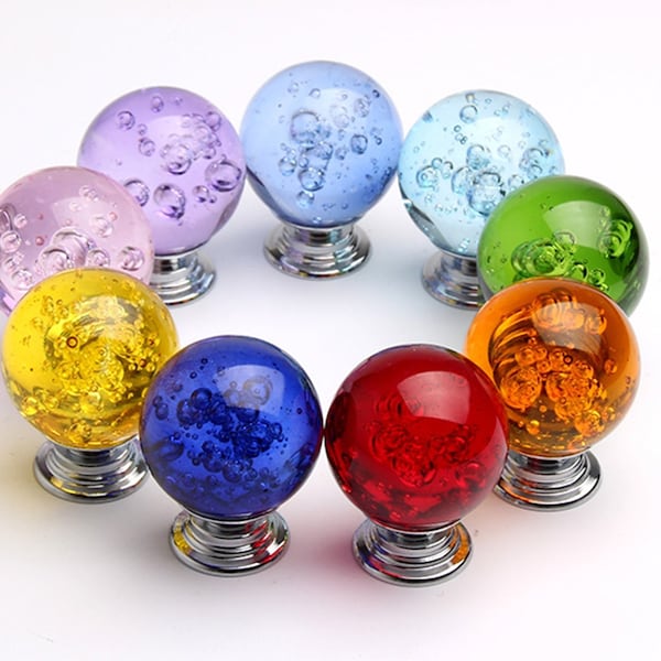 1.2 "boutons de tiroir à bulles de cristal de verre coloré tire armoire tire boutons commode tire boutons boule de verre boutons armoire matériel 30mm HW702