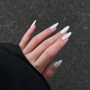 Pearl - pearl white minimalist elegant Glazed nails short press on nails wedding fake nails Inspired by Hailey-Dorisnail