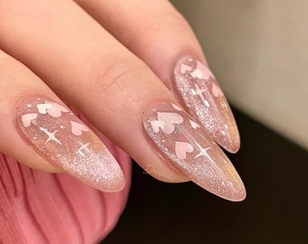 You are my valentine-Pink Cat eye glitter shiny gel nails trendy press on nails super kawai Trendy press on nails-Dorisnails
