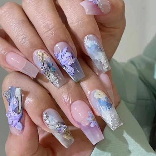 Watercolor and Floral French Nails