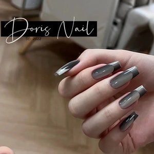 Black&white double gradient nails classic French style long nails classic elegant Vertical Reverse Ombre French Tips Press On Nail-Dorisnail image 1