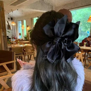 Oversized black bow hair grab super cute princess bow hair accessories-Dorisnails