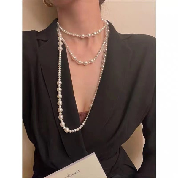 French style artificial pearl necklace handmade sweater chain autumn elegance Jewelry accessories
