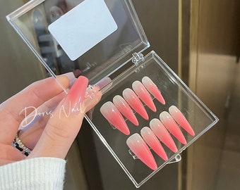 Pink gradient Long Stiletto Y2k style press on nail classic fake nail-Dorisnail