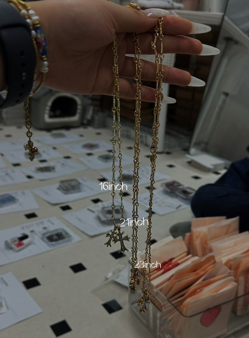 Double Cross alloy sliver Shiny Diamond y2k cool necklace Gold rhinestone accessories zdjęcie 9