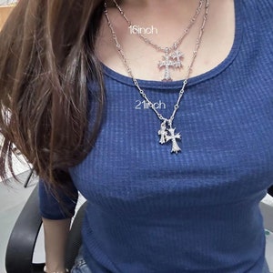 Double Cross alloy sliver Shiny Diamond y2k cool necklace Gold rhinestone accessories zdjęcie 10