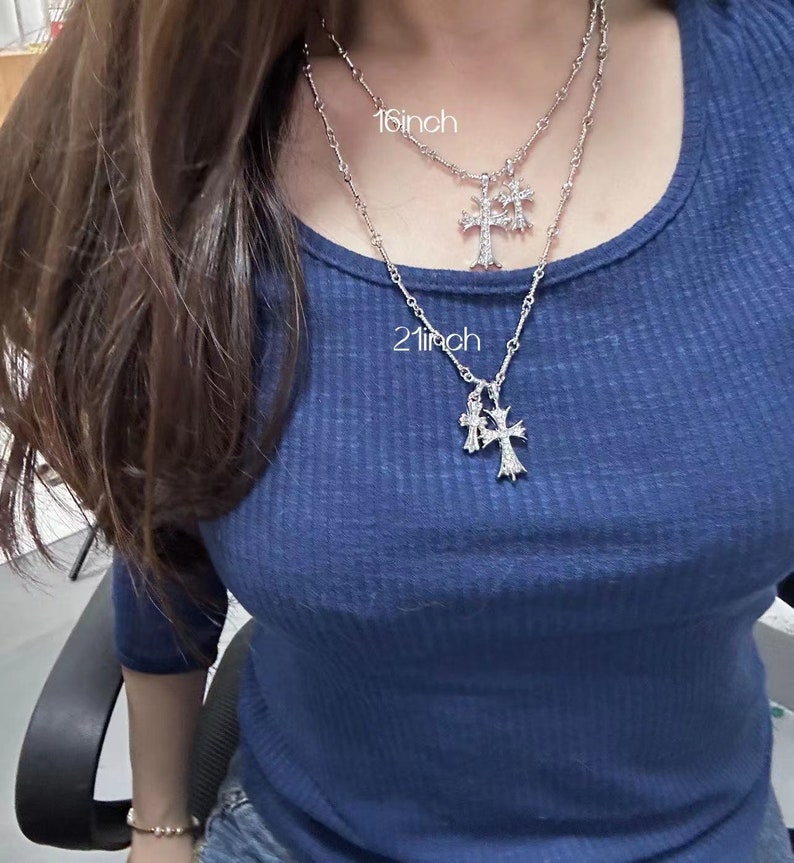 Double Cross alloy sliver Shiny Diamond y2k cool necklace Gold rhinestone accessories zdjęcie 10