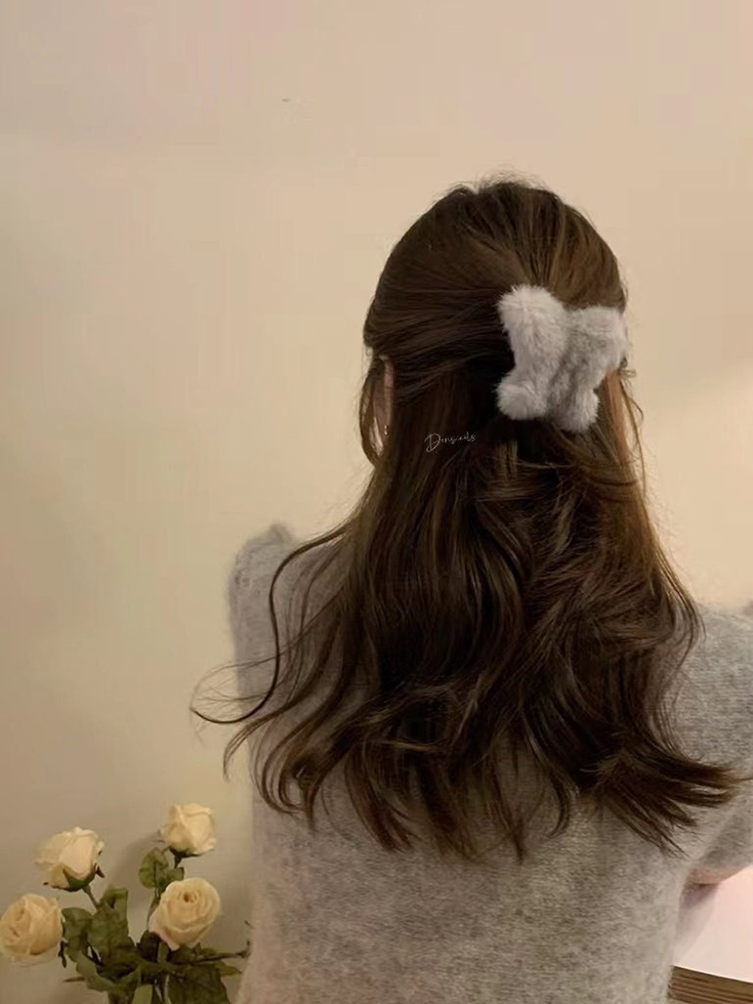 Fluffy Butterfly Hairpin Winter Hair Accessories Super Cute White Gray