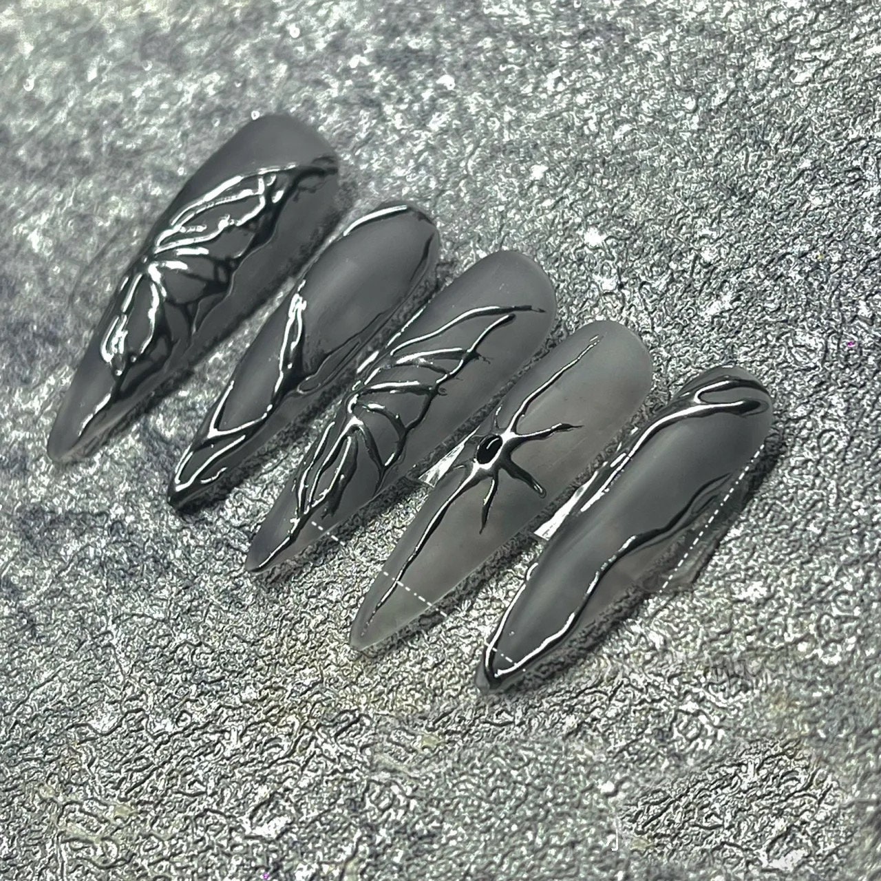 Mercury Butterfly-grey Long Stiletto Nails Silver Hand Painted - Etsy