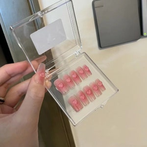 Pastel Pink 3D heart nails long nail press on nail cute handmade Sweet Gradient light pink fake nail set gel nail-Dorisnail image 6