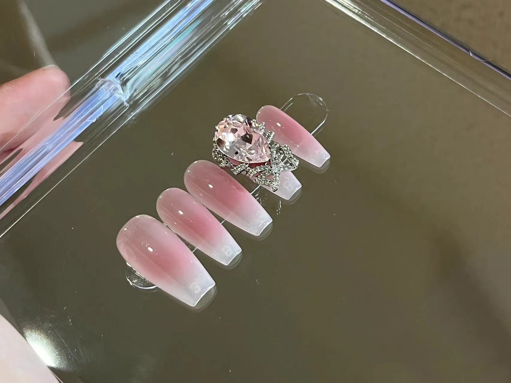 24p Purple Gradient False Nails Long 3D Bow Diamond Fake Nails