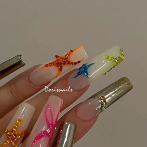Minimalism Colorful Star Diamond Nails Milk White Gem Long - Etsy