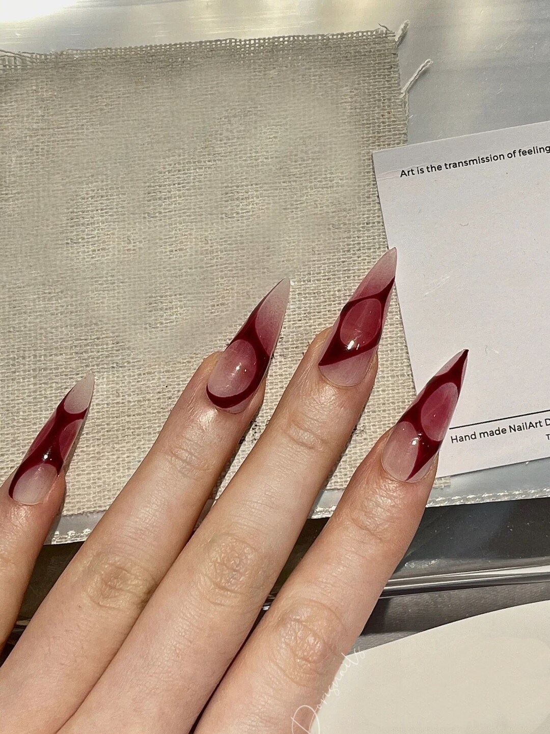 Red Bloodbath Y2K White Long Stiletto Burgundy Ombre Red - Etsy