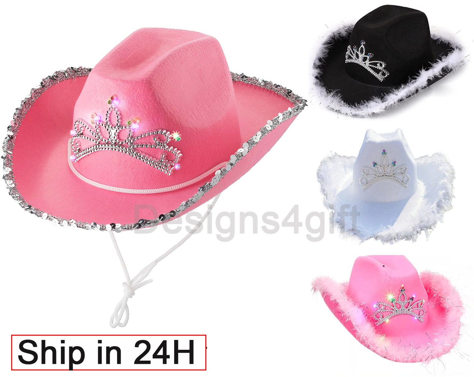 Adult Light up Pink Cowboy Hat With Blinking Tiara Feathers Etsy