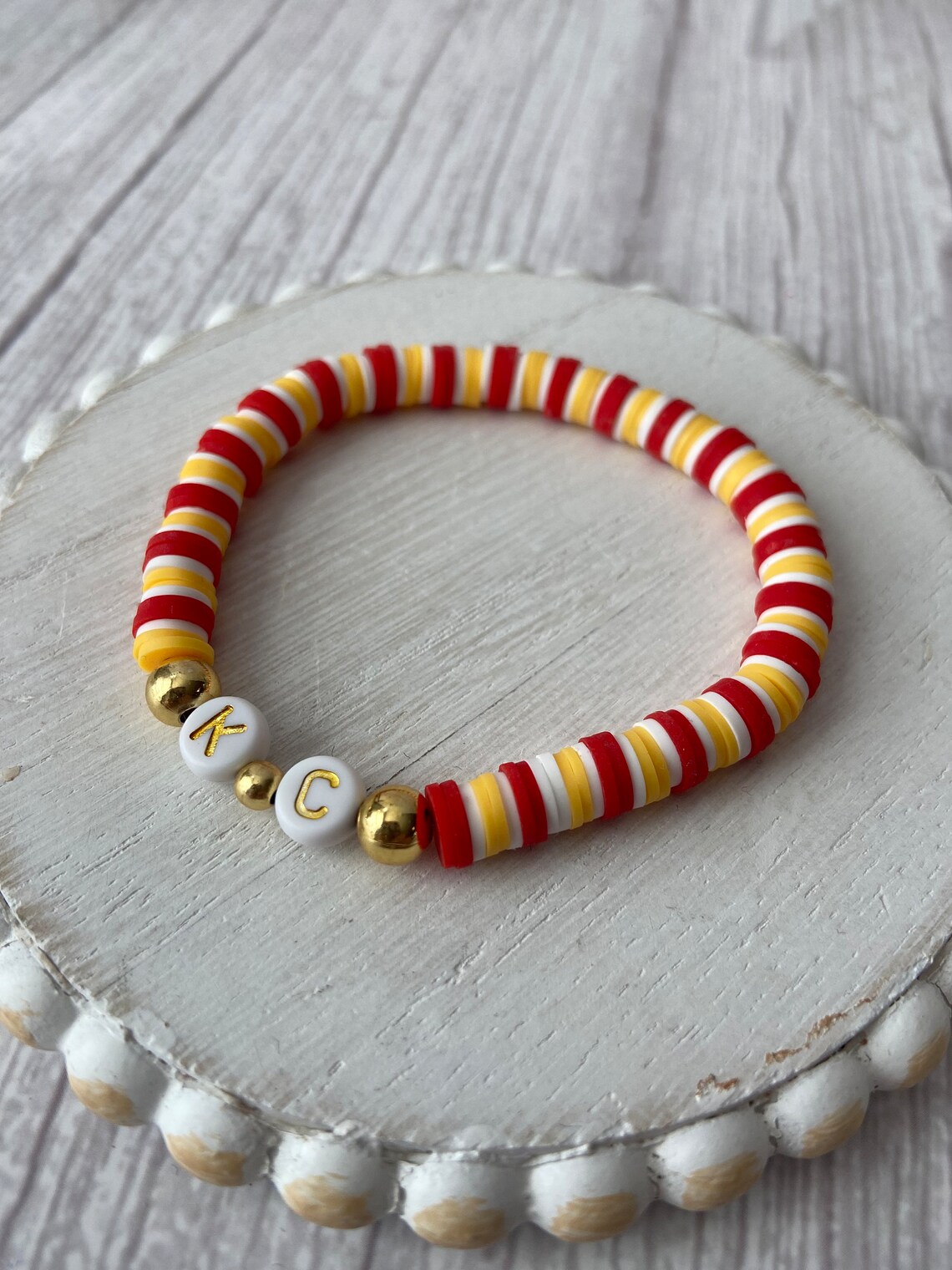 KC Chiefs Heishi Bracelet | Red and Yellow | Game Day Bracelet | Kansas ...