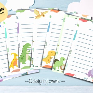Papel de escritura de cartas con temática de dinosaurios para niños / 8 Diseños / Papel A4 Estacionario / Conjunto estacionario / Descarga digital /
