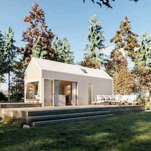 8.5m x 2.4m Tiny House Plannen, 2 Slaapkamers, 1 Badkamer Tiny House op trailer blauwdrukken met loft - Moderne DIY Tiny House On Wheels Plannen