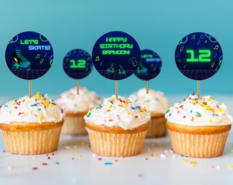Roller Skate Birthday Cupcake Toppers Template (Digital Download)