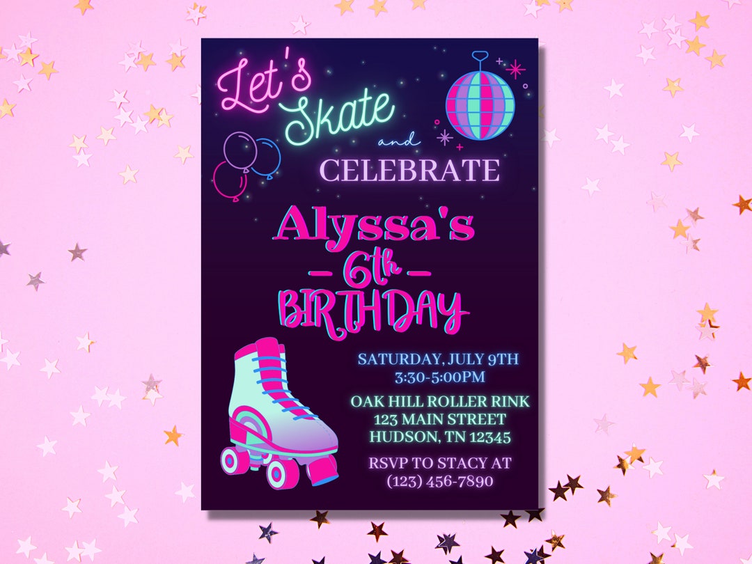 Roller Skating Birthday Invitation Template, Roller Skating Invitation ...