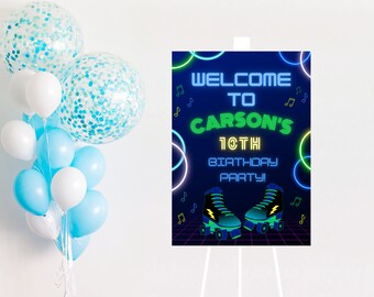 Editable Roller Skating Birthday Welcome Sign Template (Digital Download)