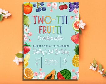 Twotti Frutti 2nd Birthday Invitation: Tropical Theme (Instant Download)