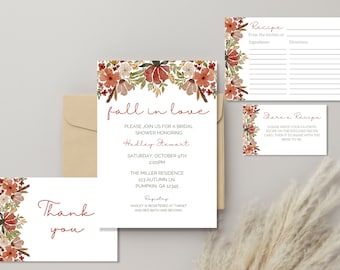 Fall Floral Bridal Shower Invitation Template Set (Canva)