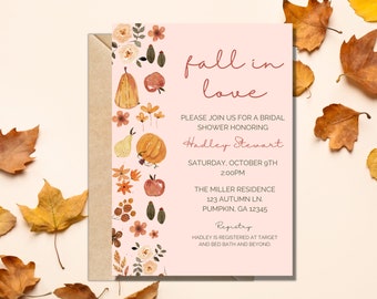Fall Bridal Shower Invitation Template: Autumn Floral (Canva Editable)