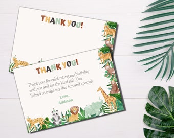 Zoo Animal Thank You Card: Safari Birthday, Baby Shower (Canva Template)