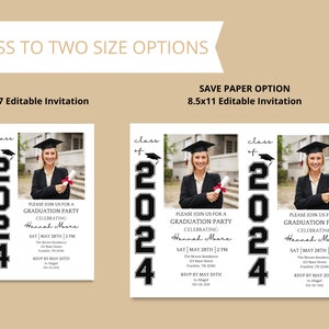 Graduation Digital Invitation Template, Grad Announcement, Graduation Party, Graduation Invite, Class of 2024, Editable, Instant Download image 3