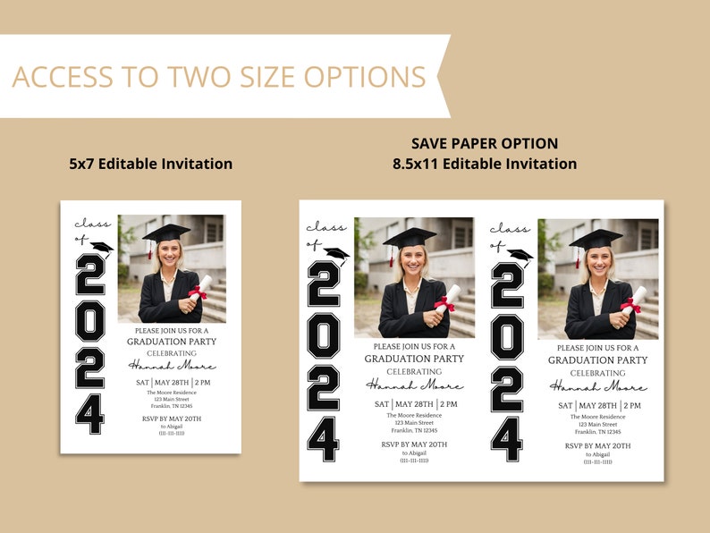 Graduation Digital Invitation Template, Grad Announcement, Graduation Party, Graduation Invite, Class of 2024, Editable, Instant Download image 3