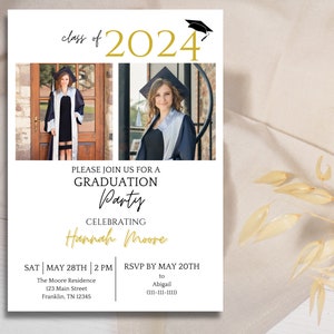 Graduation Digital Invitation Template, Grad Announcement, Graduation Party, Graduation Invite, Class of 2024, Editable, Instant Download