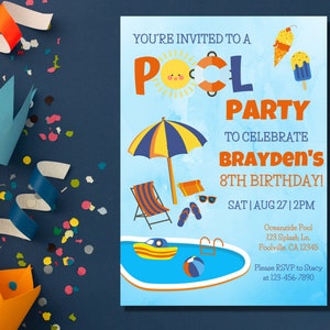 Pool Party Invitation, Pool Party Invitation Editable, Tropical Pool Party Invitation, Kids Pool Party Invitation,Summer Birthday Invitation