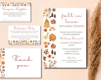 Pumpkin Baby Shower Invitation: Fall Floral Invite Set (Printable)