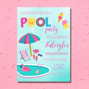 Pool Party Invitation, Pool Party Invitation Editable, Tropical Pool Party Invitation, Kids Pool Party Invitation,Summer Birthday Invitation