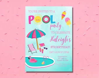 Pool Party Invitation, Pool Party Invitation Editable, Tropical Pool Party Invitation, Kids Pool Party Invitation,Summer Birthday Invitation